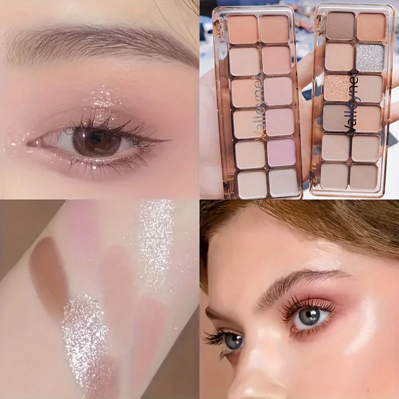 12 Color Eyeshadow Palette Earth Tones Shimmer Matte Long-Lasting Waterproof Pressed Powder Makeup for Eyes