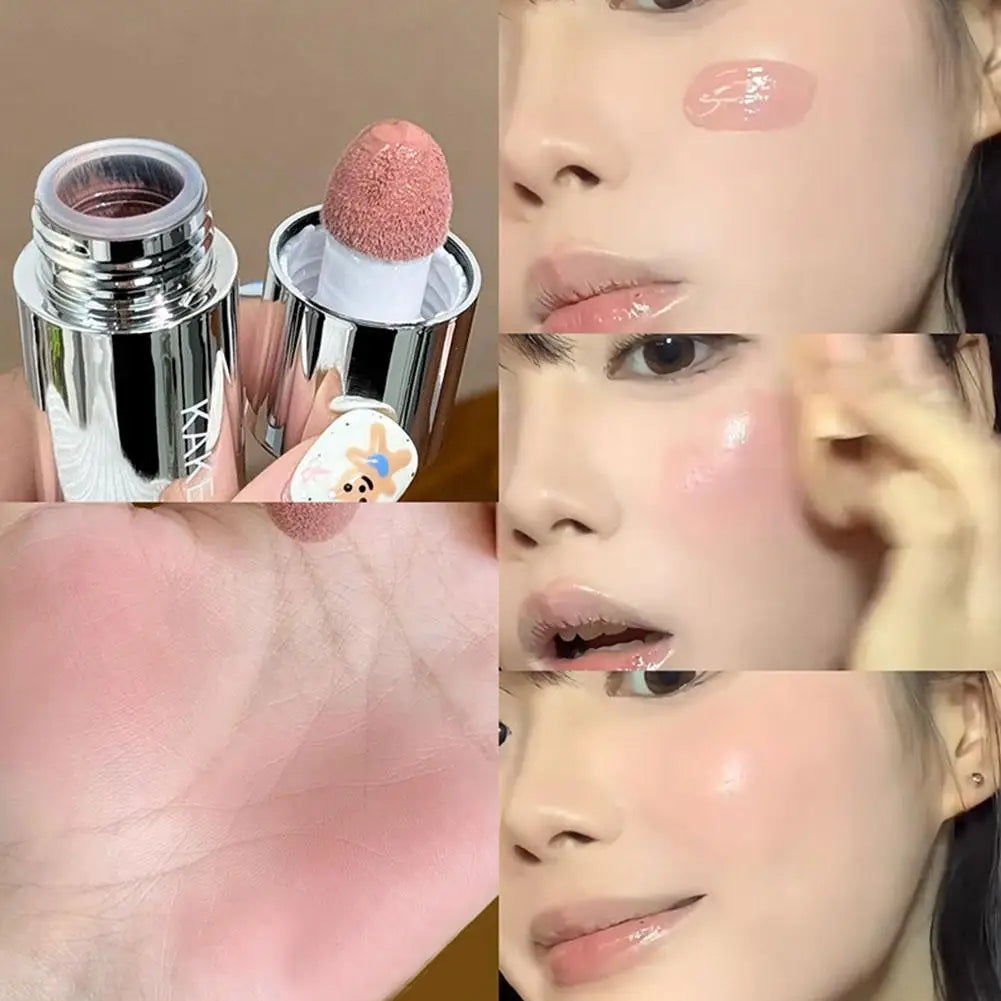 Moisturizing Sponge Head Blusher Liquid Blush Stick Natural Lip Contour Cheek Makeup Matte Milk Pink Brighten Rouge Highlighter