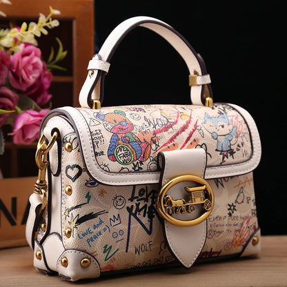 Brand premium women's bag graffiti box small square bag 2024 new autumn and winter designer handbag single shoulder crossbody ba
