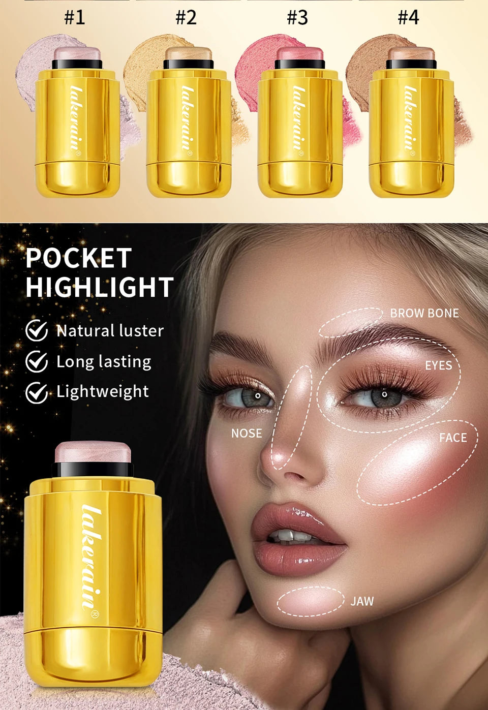 3-in-1Blush Stick Lasting Brightens Facial Cheek Stick Moisturizing Flash Lip Gloss Makeup Lip Gloss Face Rouge