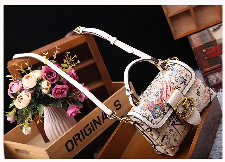 Brand premium women's bag graffiti box small square bag 2024 new autumn and winter designer handbag single shoulder crossbody ba