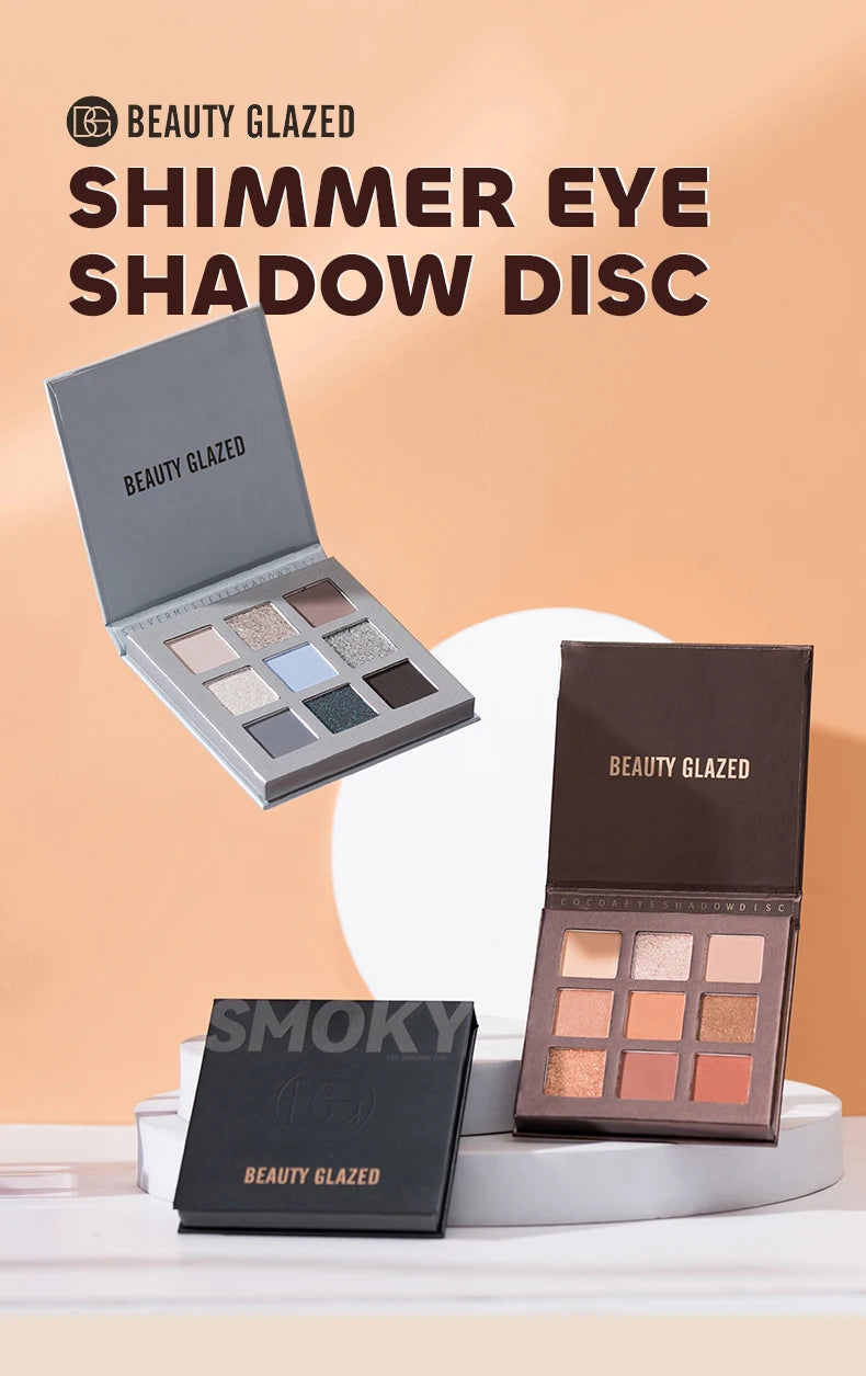 Beauty Glazed 9 Colors Eye Shadow Palette - Matte & Shimmer Pigmented Eyeshadow Discs Warm Earth Tones Makeup Powder for Eyes