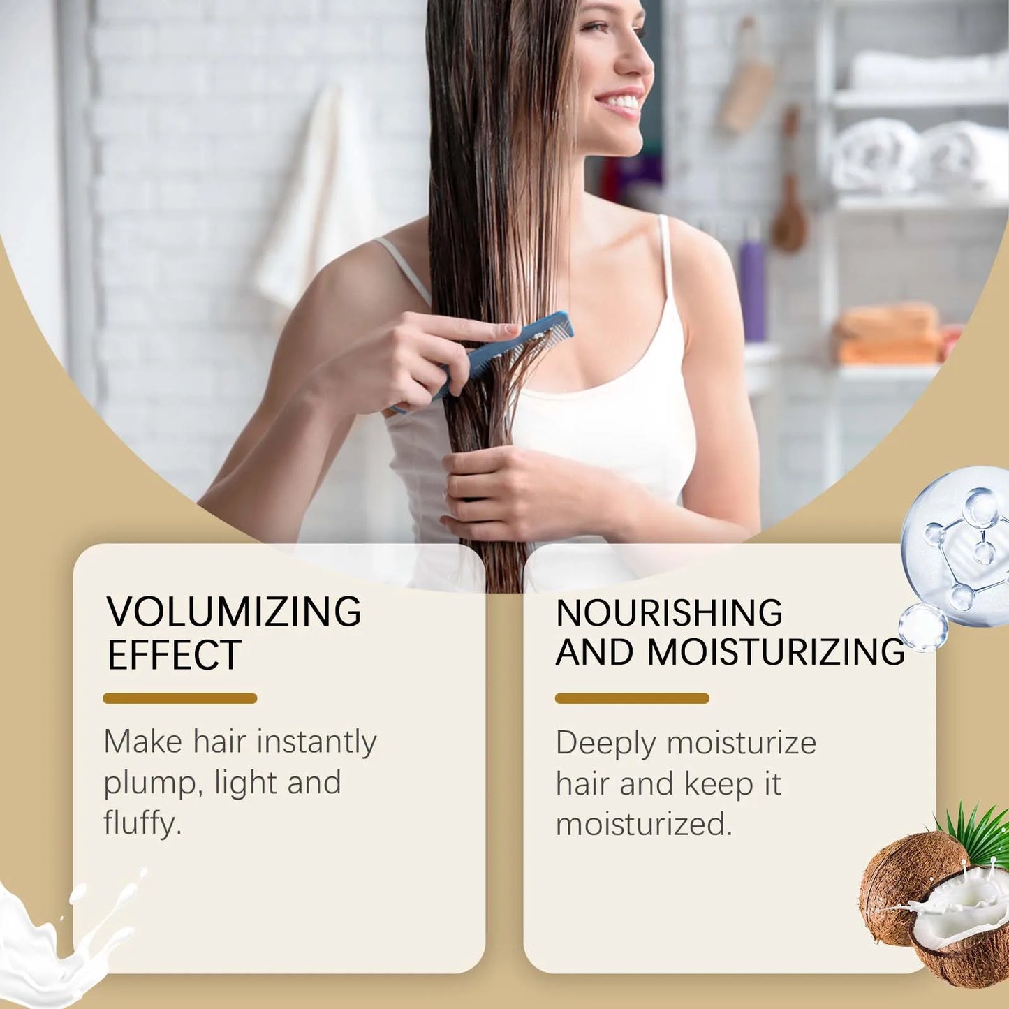 Coconut Milk Shampoo Gently Clean Hair Remove Dandruff Control Oil Reduce Hair Loss Stabilize Hair Roots Smooth Fluffy Shampoo