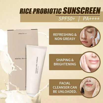 SPF50+ Sunscreen Korean Rice Probiotic Solar Blocker Skin Whitening Cream Anti UV Sun Block Facial Mild Moisturizer Serum 50ml