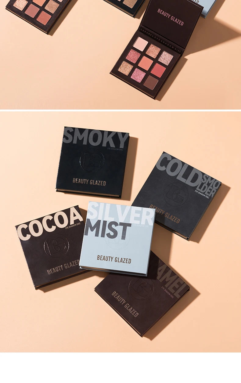 Beauty Glazed 9 Colors Eye Shadow Palette - Matte & Shimmer Pigmented Eyeshadow Discs Warm Earth Tones Makeup Powder for Eyes