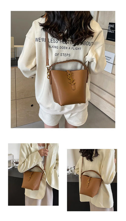 Classic old money wind bucket bag large capacity diagonal cross handbag senior sense of work commuting lazy wind women's bags