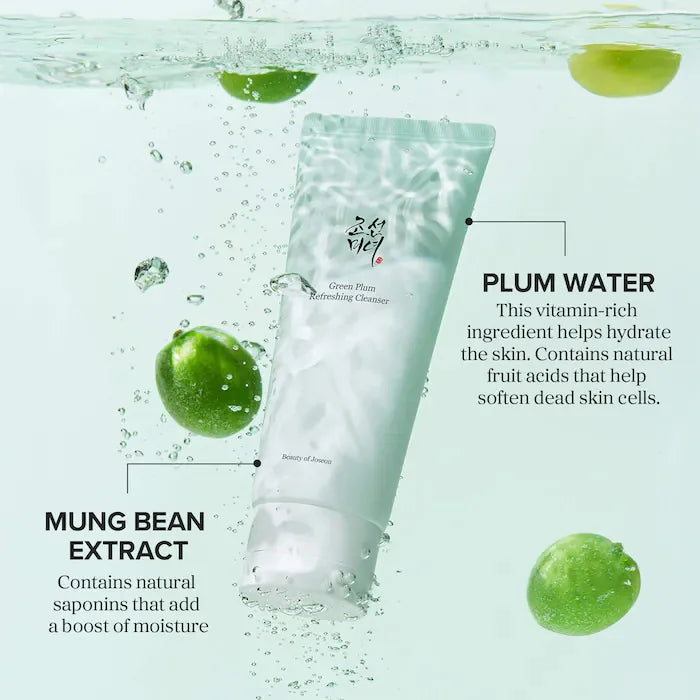 Korean Green Plum Refreshing Cleanser for Gentle Daily Wash Facial Foaming Cleanser Deeply Cleansing Oil Control Moisturizing