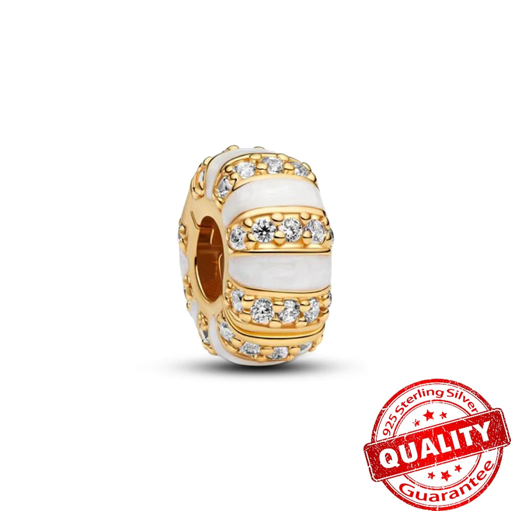 Gorgeous 925 Sterling Silver Stones & Enamel Clip Beads & Seahorse Dangle Charm Fits Bracelet For Women Gold Necklace Pendant