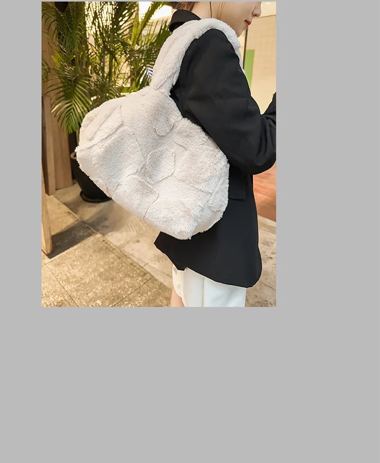 Faux Fur Tote Bag High Quality Plush Handbag Women Fall Winter Vintage Fashion Large Capacity Shoulder Bag
