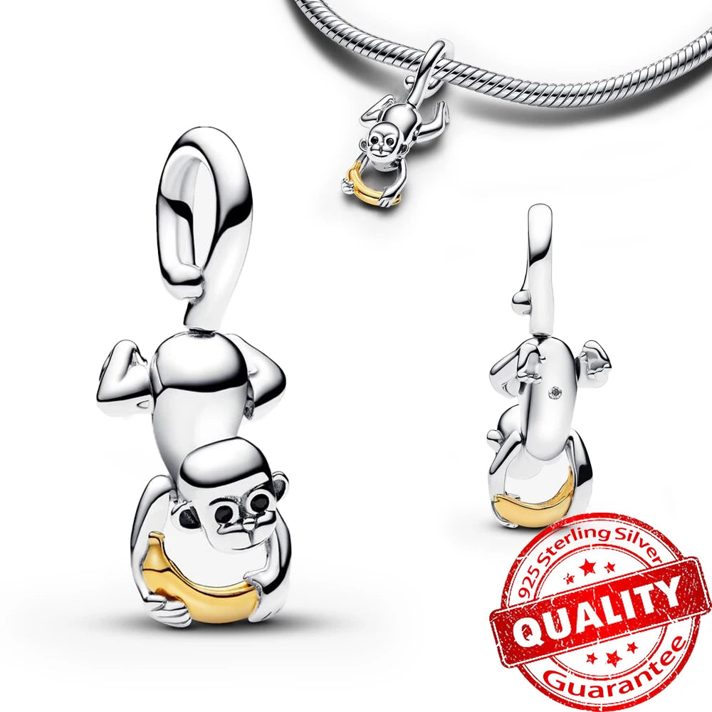 Gorgeous 925 Sterling Silver Stones & Enamel Clip Beads & Seahorse Dangle Charm Fits Bracelet For Women Gold Necklace Pendant