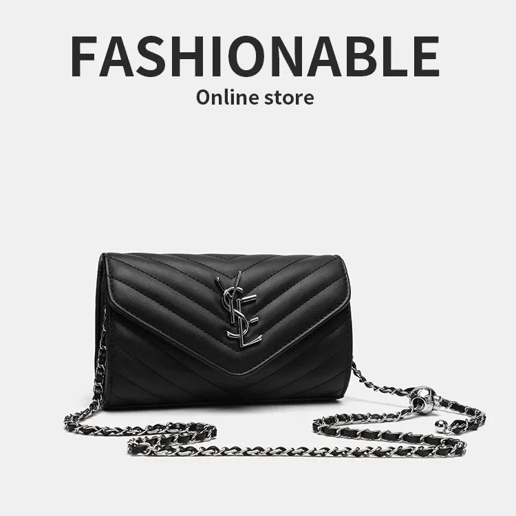 2024 New Luxury Fashionable Genuine Leather Chain Shoulder Bag Envelope Style Lightweight Women's Small Bag Soft Texture