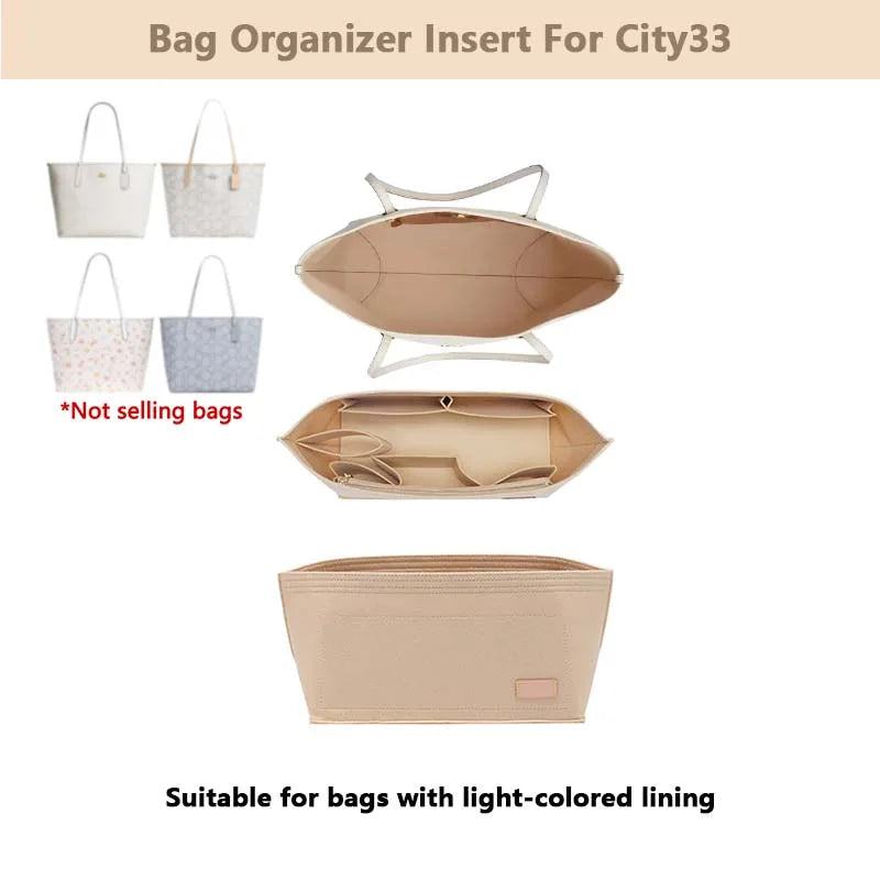 Purse Organizer insert for Handbags Base Shaper 3pc Set city33 Felt Organizer Insert Large Tote Bag Organizer with Zipper