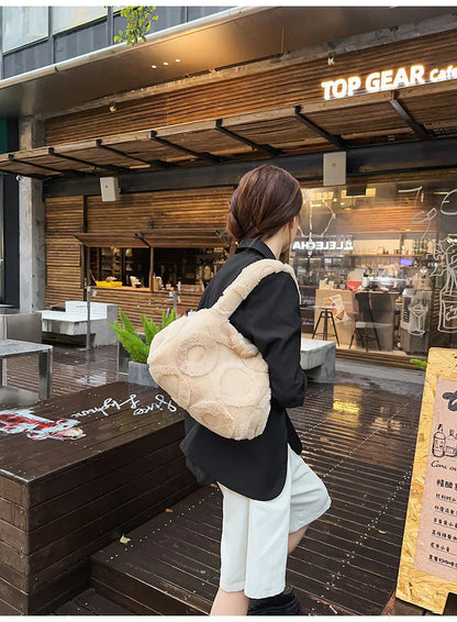 Faux Fur Tote Bag High Quality Plush Handbag Women Fall Winter Vintage Fashion Large Capacity Shoulder Bag