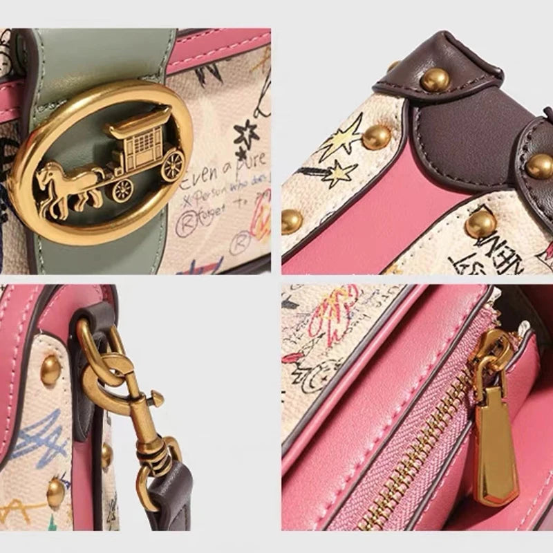 Brand premium women's bag graffiti box small square bag 2024 new autumn and winter designer handbag single shoulder crossbody ba