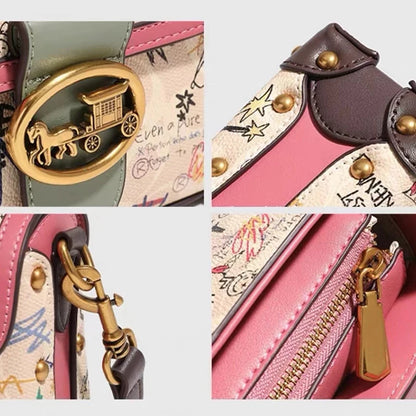 Brand premium women's bag graffiti box small square bag 2024 new autumn and winter designer handbag single shoulder crossbody ba