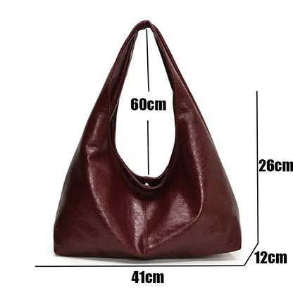 Big Black Shoulder Bags for Women Large Hobo Shopper Bag Solid Color Quality Soft Leather Crossbody Handbag Lady Travel Tote Bag