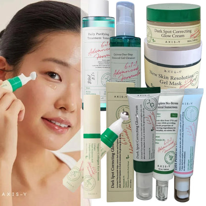 AXIS-Y Skin Care Set - Hydrating Essence, Dark Spot Correcting Glow Serum, Sunscreen, Eye Serum, Mask, Cleanser, AHA BHA Serum