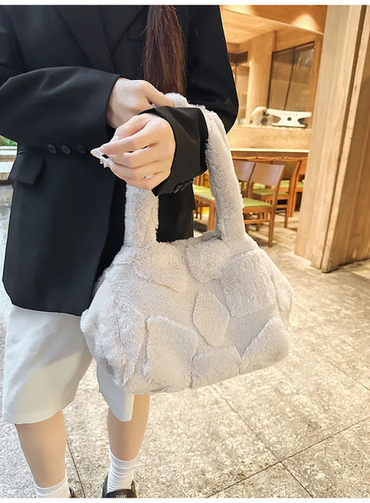 Faux Fur Tote Bag High Quality Plush Handbag Women Fall Winter Vintage Fashion Large Capacity Shoulder Bag
