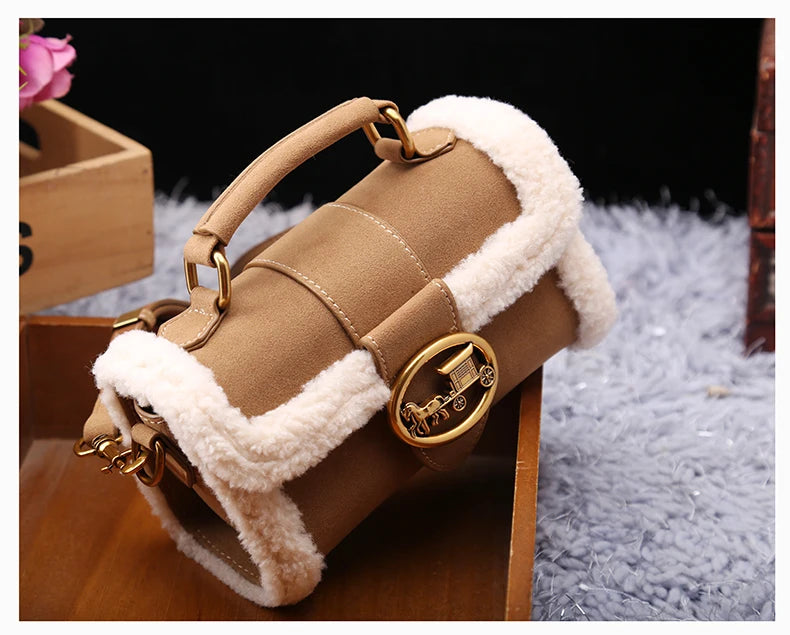 Luxury brand women's bag high-end designer 2024 new autumn and winter plush handbag single shoulder crossbody small square bag