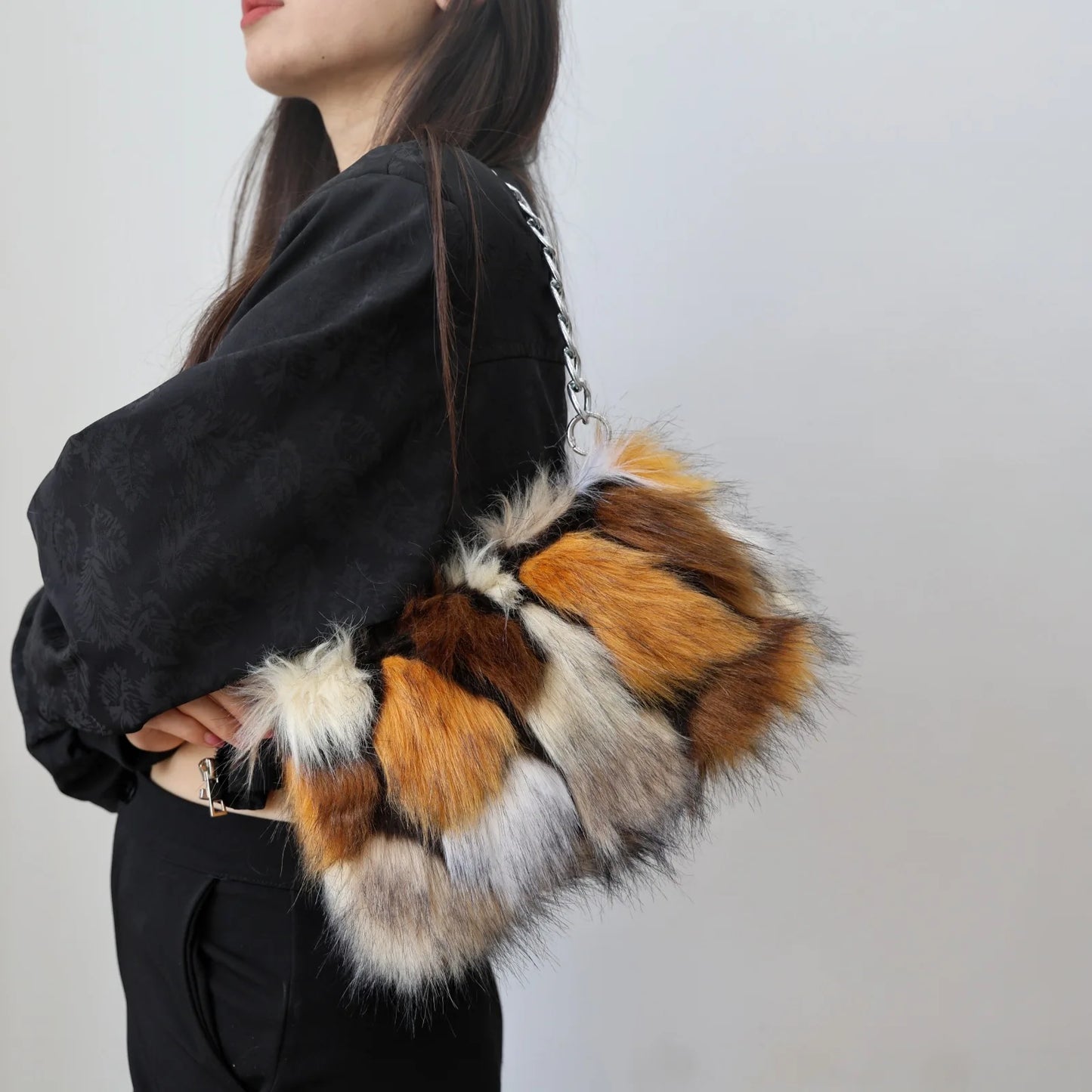 New Faux Fur Leopard Shoulder Bag Women's Autumn Winter Chain Handbags Ladies Leopard Print Clutch Purses Fluffy Top Handle Bags