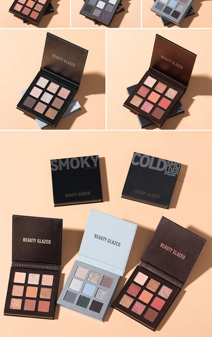 Beauty Glazed 9 Colors Eye Shadow Palette - Matte & Shimmer Pigmented Eyeshadow Discs Warm Earth Tones Makeup Powder for Eyes