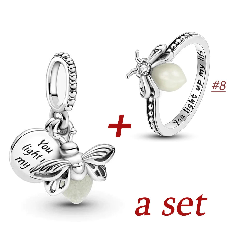 2024 Summer New Glow-in-the-dark Firefly Dangle Charm Fit Original Pan Bracelet DIY Silver&Gold Plated Women Jewelry Gift