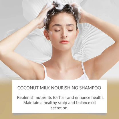 Coconut Milk Shampoo Gently Clean Hair Remove Dandruff Control Oil Reduce Hair Loss Stabilize Hair Roots Smooth Fluffy Shampoo