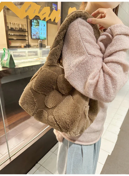 Faux Fur Tote Bag High Quality Plush Handbag Women Fall Winter Vintage Fashion Large Capacity Shoulder Bag