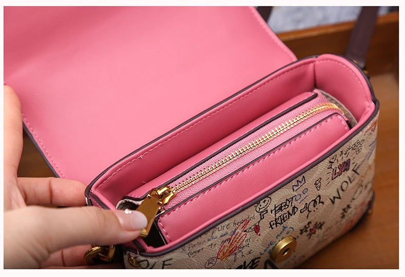 Brand premium women's bag graffiti box small square bag 2024 new autumn and winter designer handbag single shoulder crossbody ba