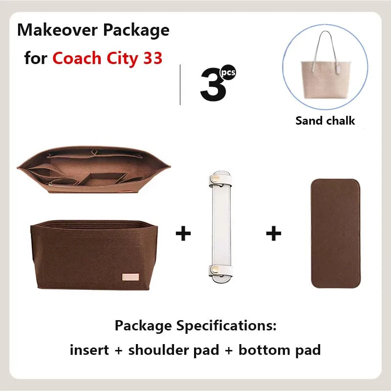 Purse Organizer insert for Handbags Base Shaper 3pc Set city33 Felt Organizer Insert Large Tote Bag Organizer with Zipper