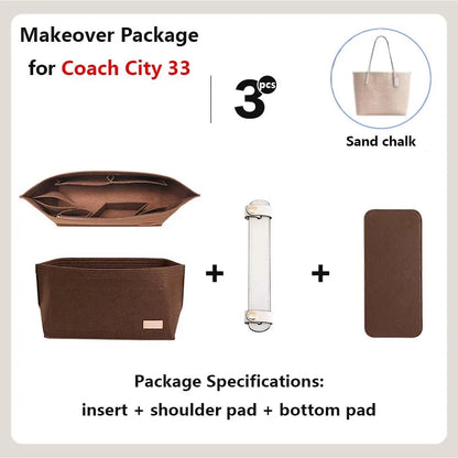 Purse Organizer insert for Handbags Base Shaper 3pc Set city33 Felt Organizer Insert Large Tote Bag Organizer with Zipper