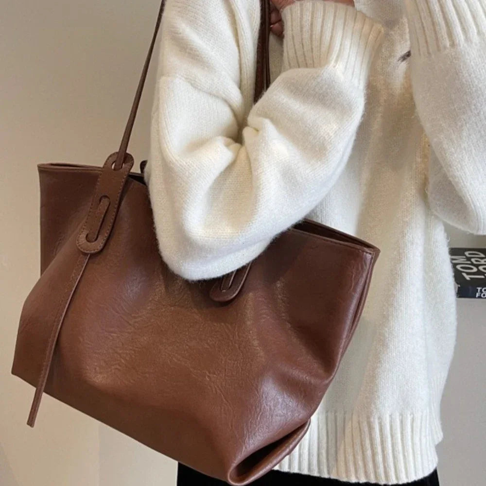 Large Capacity Women's Tote Bag 2023 Winter Fashion Trend Leather Shoulder Bags Office Handbag