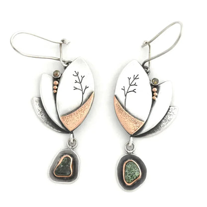 Exquisite Silver Rose Gold Color Oval Tree Geometry Earrings for Women Long Dangle Earrings Wedding Engagement Jewelry