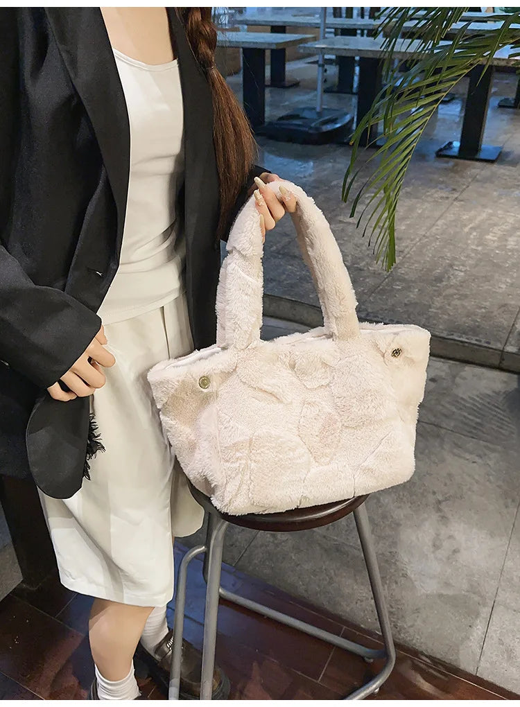 Faux Fur Tote Bag High Quality Plush Handbag Women Fall Winter Vintage Fashion Large Capacity Shoulder Bag