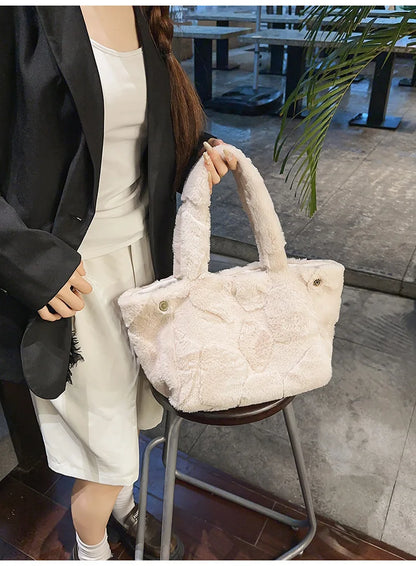 Faux Fur Tote Bag High Quality Plush Handbag Women Fall Winter Vintage Fashion Large Capacity Shoulder Bag