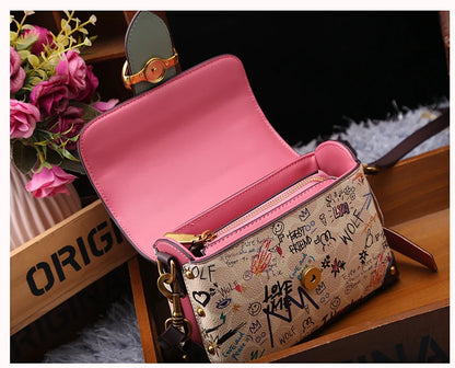 Brand premium women's bag graffiti box small square bag 2024 new autumn and winter designer handbag single shoulder crossbody ba