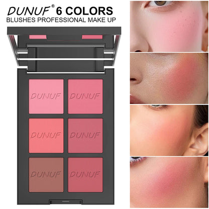 Airflow Powder Blush Palette 6 Color Matte Shimmery Highlighter Bronzer Longwearing High Pigment Waterproof Contour Makeup