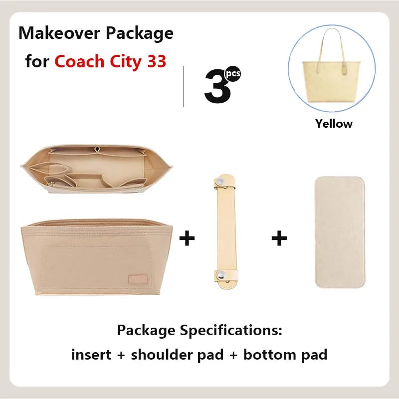 Purse Organizer insert for Handbags Base Shaper 3pc Set city33 Felt Organizer Insert Large Tote Bag Organizer with Zipper