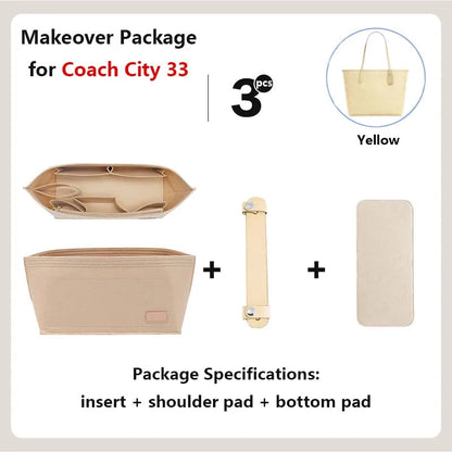 Purse Organizer insert for Handbags Base Shaper 3pc Set city33 Felt Organizer Insert Large Tote Bag Organizer with Zipper